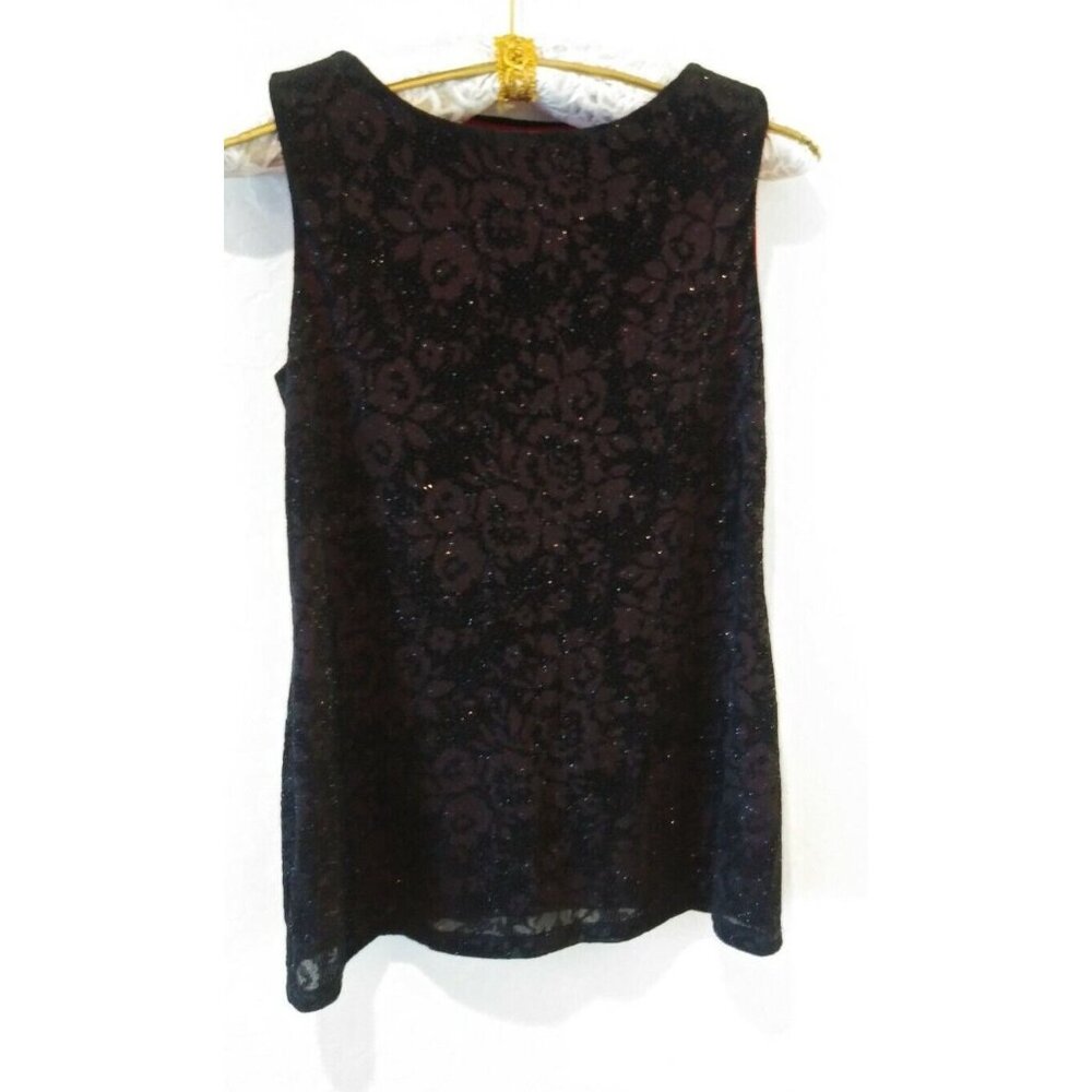 AGB Dress Byer California Sz 6 Embellished Velvet Floral Sleeveless Blouse Black